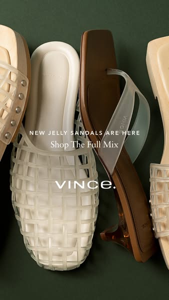 An ad showcasing Vince's new jelly sandals collection.