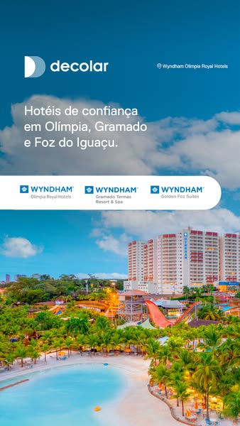 This image ad promotes Decolar, a travel company, and highlights its partnership with Wyndham hotels in Olímpia, Gramado