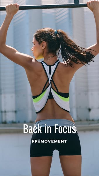 This image ad features a woman doing pull-ups to showcase FP Movement activewear.