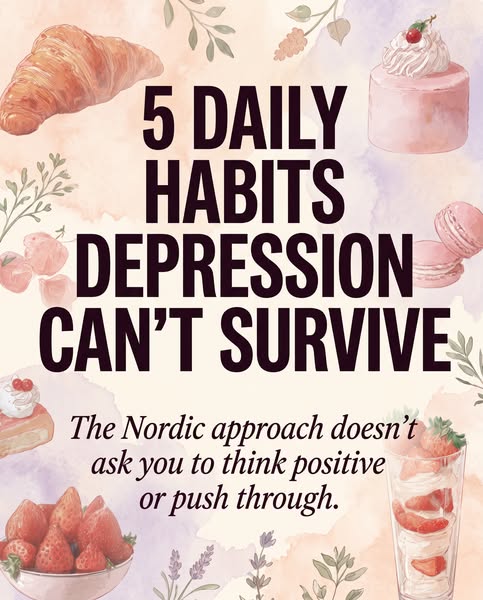 This image ad promises to share 5 daily habits that can help overcome depression, promoting a Nordic approach that avoid