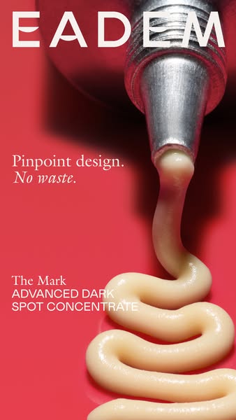 This ad for Eadem's Advanced Dark Spot Concentrate features a close-up shot of the product tube and a line of dispen