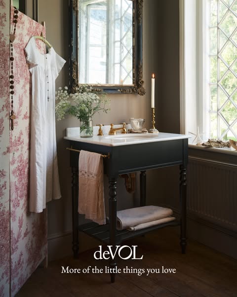 This ad showcases deVOL's attention to detail and commitment to quality. The image features a bathroom sink vanity, 