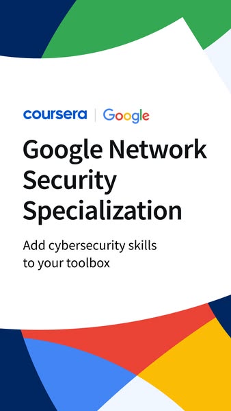 This image ad promotes the Google Network Security Specialization course on Coursera, encouraging viewers to enhance the