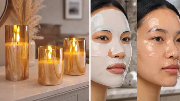 This ad shows a skincare product (face mask) being used in a split-screen before-and-after style. The ad is split into t