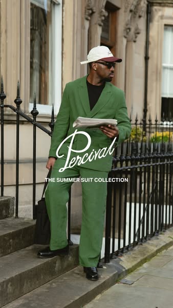 This Percival ad features a man wearing a green suit in a city setting, promoting their summer suit collection. The ad u