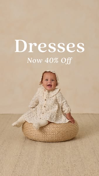 This image ad promotes dresses for babies, highlighting a 40% discount.