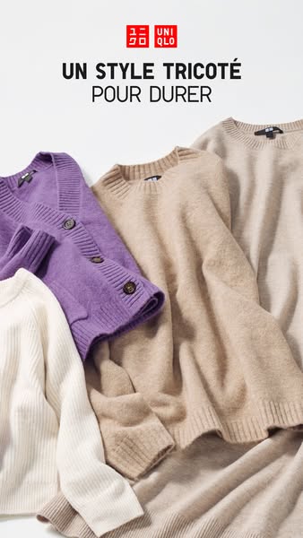 This ad showcases a variety of UNIQLO knitwear, emphasizing the style and durability of the clothing.