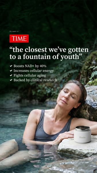 This ad showcases a skincare product with anti-aging benefits, emphasizing increased cellular energy and clinical backin