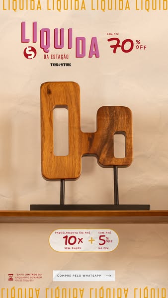 This image ad for Tok&Stok promotes a sale event with discounts of up to 70% off. It highlights financing options, i