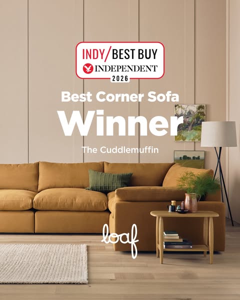 This ad announces that the Cuddlemuffin corner sofa from Loaf won the IndyBest Buy award.