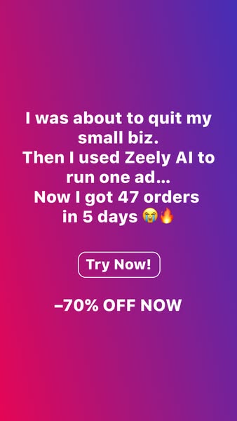 This ad uses a first-person testimonial approach to convey how effective the Zeely AI tool is. It focuses on a small bus
