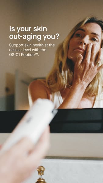 This ad features a woman applying the product and copy highlighting cellular level skin health.