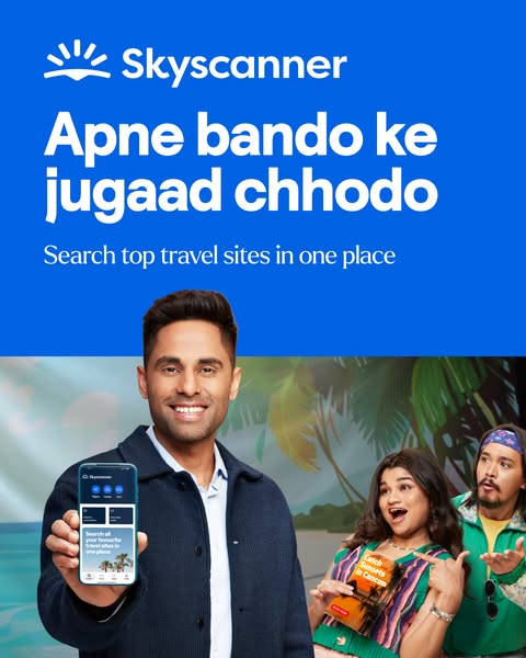 This image ad for Skyscanner uses an influencer to share with the audience they can search all travel sites in one place