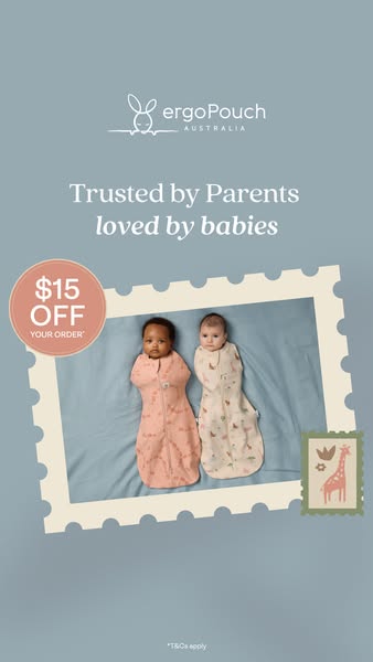 This ad for ergoPouch features two babies in sleep sacks and promotes a discount.