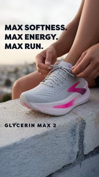 This ad showcases Brooks running shoes, highlighting comfort and energy through a lifestyle shot of someone tying their 
