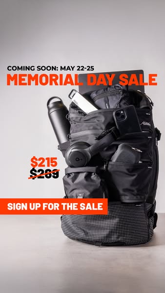 The image is an advertisement for Matador brand backpacks. It is promoting their Memorial Day sale.