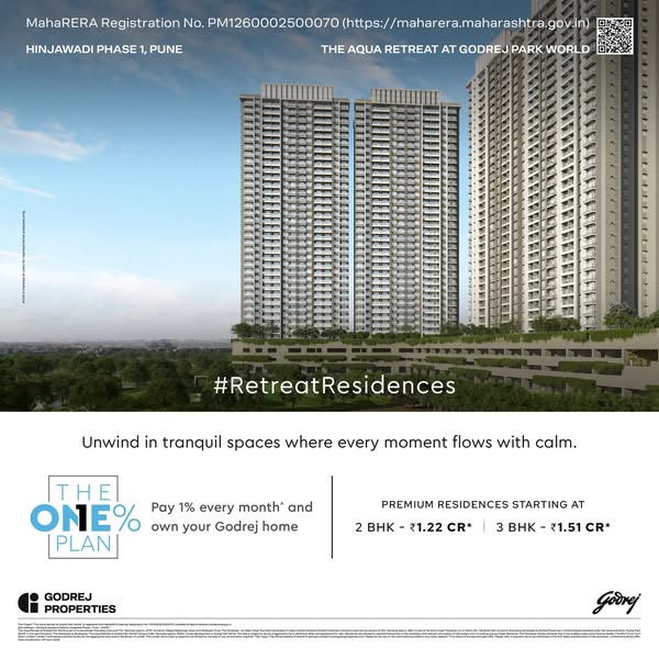 The ad promotes 'The Aqua Retreat at Godrej Park World', offering premium residences with a payment plan that al