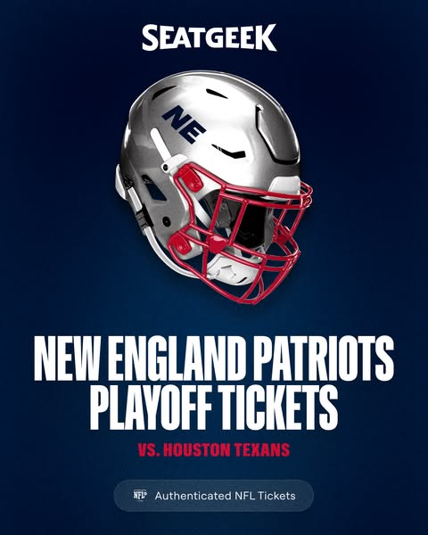 This image ad for SeatGeek is advertising the New England Patriots playoff tickets vs. the Houston Texans.
