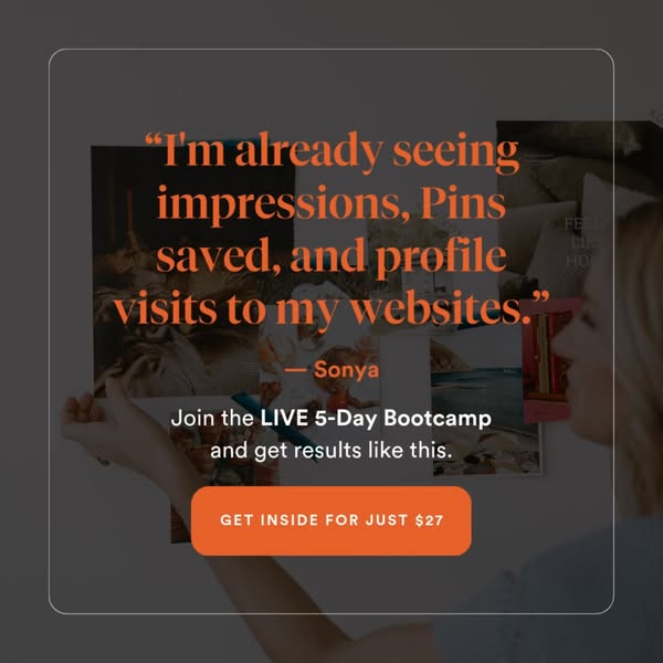 This ad features a testimonial from a customer named Sonya who has seen positive results from the LIVE 5-Day Bootcamp. T