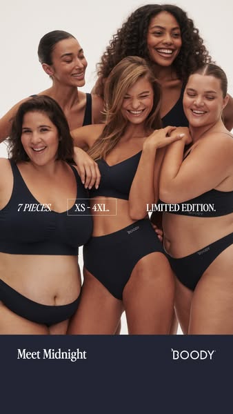 This ad promotes a new limited-edition collection from Boody, showcasing the brand's focus on comfort and size inclu