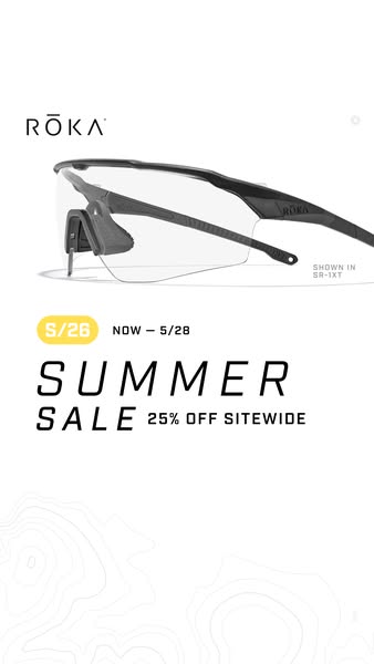 This ad promotes a summer sale from ROKA. The ad features the ROKA SR-1XT sunglasses with a 25% off sitewide discount.