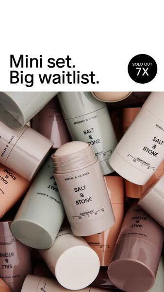 This image ad for Salt & Stone promotes their mini deodorant set. The ad highlights the product's popularity and