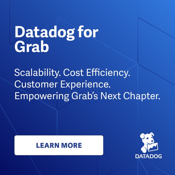 This ad for Datadog highlights its partnership with Grab, emphasizing scalability, cost efficiency, and customer experie