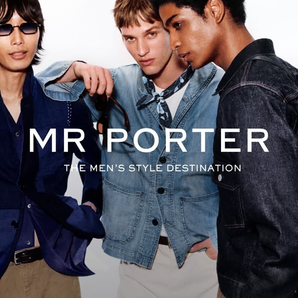 This image ad showcases a stylish, fashion-forward collection of men's clothing and accessories from MR PORTER, aimi