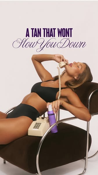 An image ad for Coco & Eve Sunny Honey Bali Bronzing Foam featuring a woman lounging with a phone, next to the tanni