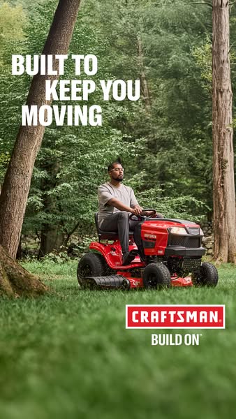 This ad shows a lawn mower being used in a yard.