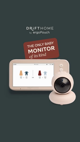 This ad showcases the DriftHome baby monitor by ergoPouch, emphasizing its unique ability to help parents choose the rig