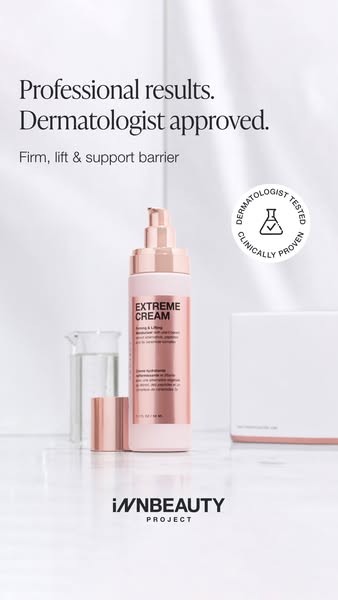 This ad showcases INNBEAUTY PROJECT's Extreme Cream. It highlights the product's professional-grade results and 