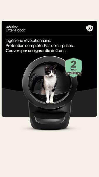 The ad promotes the Whisker Litter-Robot, an automatic self-cleaning litter box for cats, emphasizing its revolutionary 