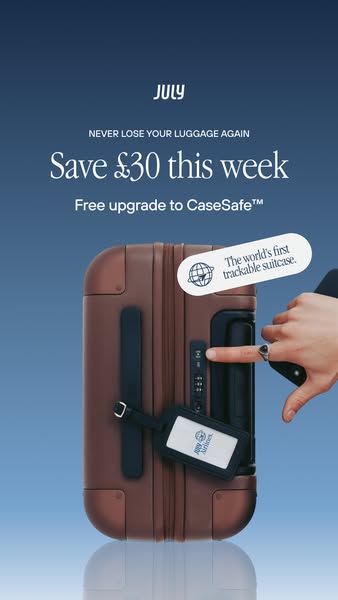 This image ad by July promotes a limited-time offer of a free upgrade to CaseSafe and £30 off. The ad highlights the Cas