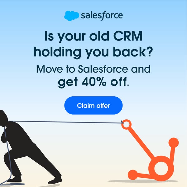This ad promotes Salesforce by highlighting the issue of using an outdated CRM system. It offers a solution by encouragi