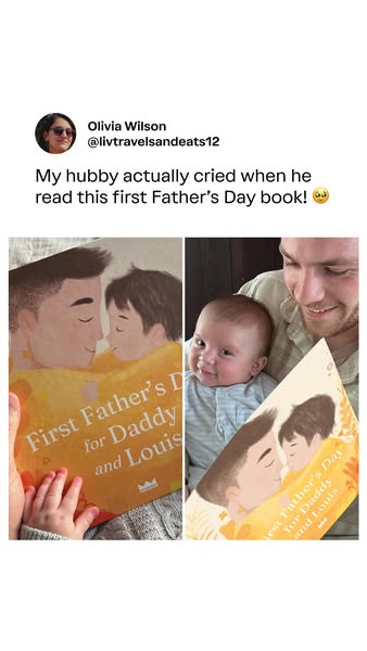 This ad features a split-screen image showcasing a book titled "First Father's Day for Daddy and Louis". O