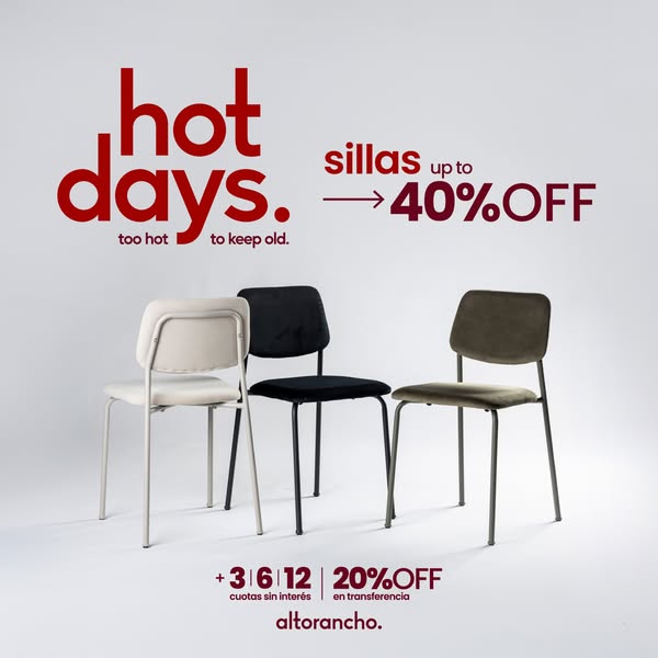 This ad features a collection of chairs for sale. The ad uses a 'hot days' theme to visually connect the product