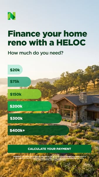 The ad is for a home equity line of credit (HELOC) to finance home renovations. The interactive element allows users to 