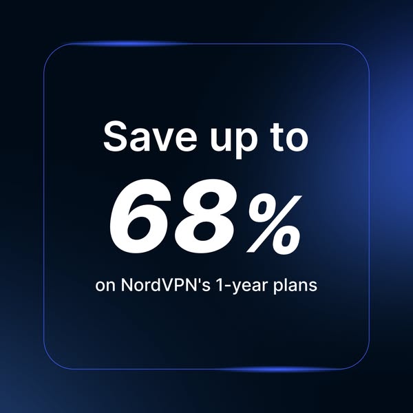 This ad promotes NordVPN's 1-year plans with a discount of up to 68%.
