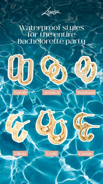 This ad showcases a variety of Lovisa earrings that are waterproof and suitable for a bachelorette party. The ad feature