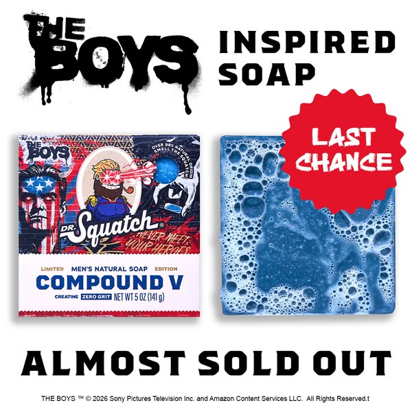 This ad for Dr. Squatch soap is designed to grab attention with a bold, comic-style logo treatment paired with direct pr