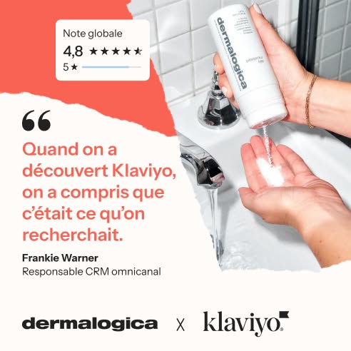 This ad features a testimonial from Frankie Warner, Responsable CRM omnicanal, about how discovering Klaviyo helped them