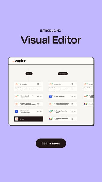 This ad is for Zapier's visual editor. The main feature of the new visual editor is that it allows you to design pat