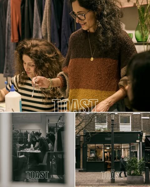 The image ad shows the TOAST brand through lifestyle imagery and values, highlighting TOAST clothing available at both s
