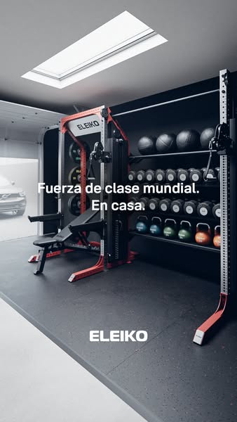 This ad showcases Eleiko's strength training equipment in a home gym setting, emphasizing the brand's world-clas
