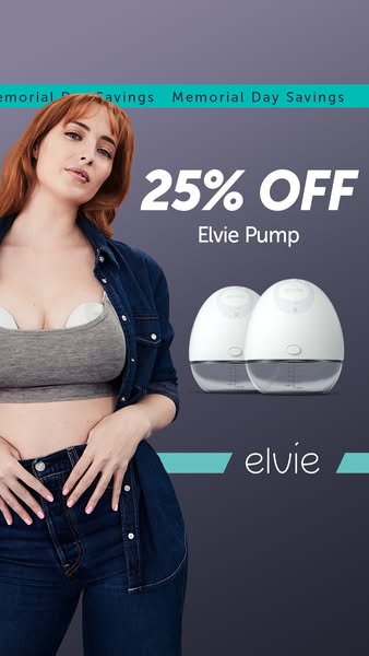 This ad for Elvie promotes their breast pump product with a discount for Memorial Day savings.