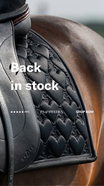 This image ad promotes PS of Sweden riding equipment with a close-up of a saddle pad on a horse, highlighting that the i