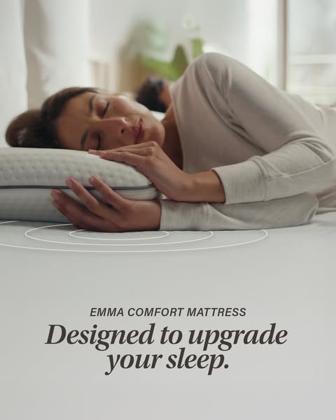 This ad for Emma Comfort Mattress features a woman sleeping peacefully on the mattress. The ad highlights the mattress&#