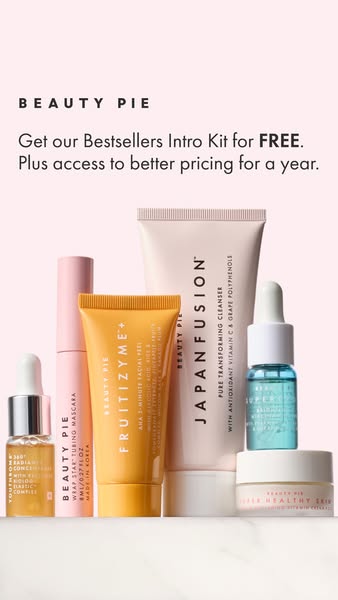 Image ad promoting the Beauty Pie Bestsellers Intro Kit and access to better pricing for a year. The ad features several