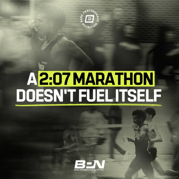 This static image ad for Bare Performance Nutrition features an image of marathon runners along with text describing the
